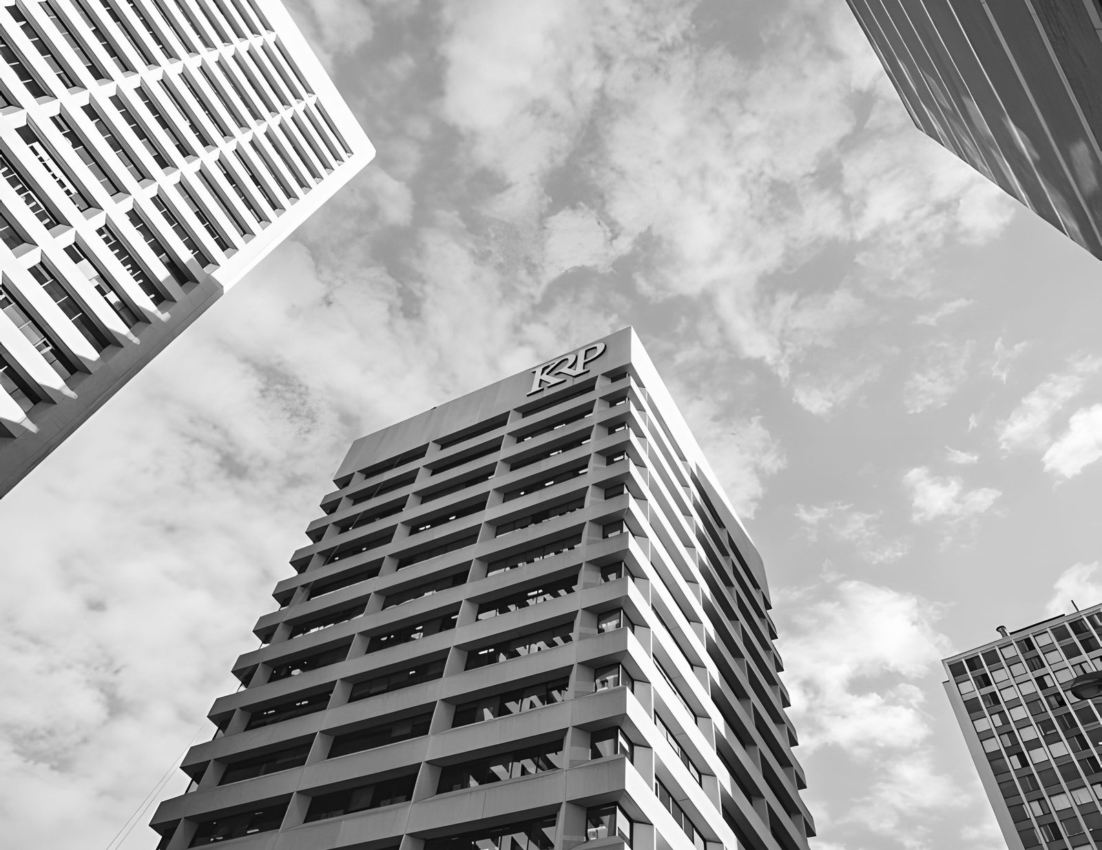 The KRP tower rising among high-rises in downtown Edmonton